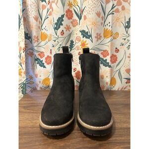 Kensie Kayla Chelsea Faux Suede Microfiber Boots Size 8M Lug Sole Black Zip Up